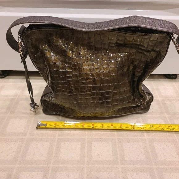 Brighton Cher Olive Green Croc Patent Leather Large Hobo Shoulder Bag. - Picture 5 of 8